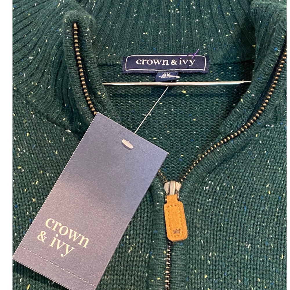 Crown & Ivy Mens 3X 3/4 Zip Hunter Green Sweater Speckled Knit NWT